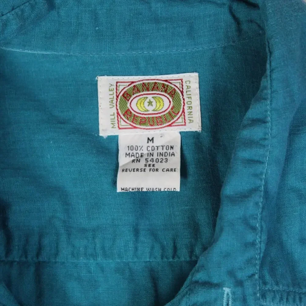 Vintage Banana Republic Safari Shirt Mens Medium Blue Utility Military Button Up